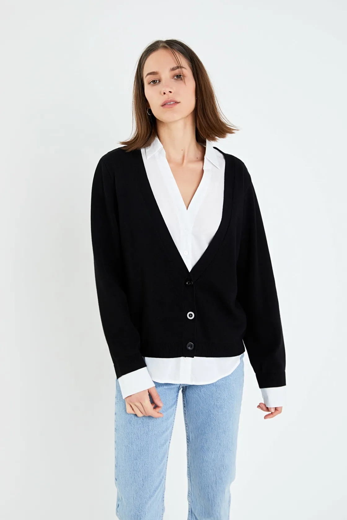 english_factory__mixed_me_13-8.webp ENGLISH FACTORY Sweaters & Knits | Tops*- Mixed Media Knit Cardigan