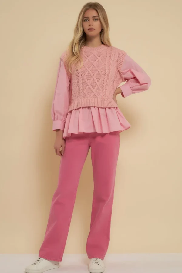 ENGLISH FACTORY Sweaters & Knits | Tops*- Mixed Media Cable Detail Sweater