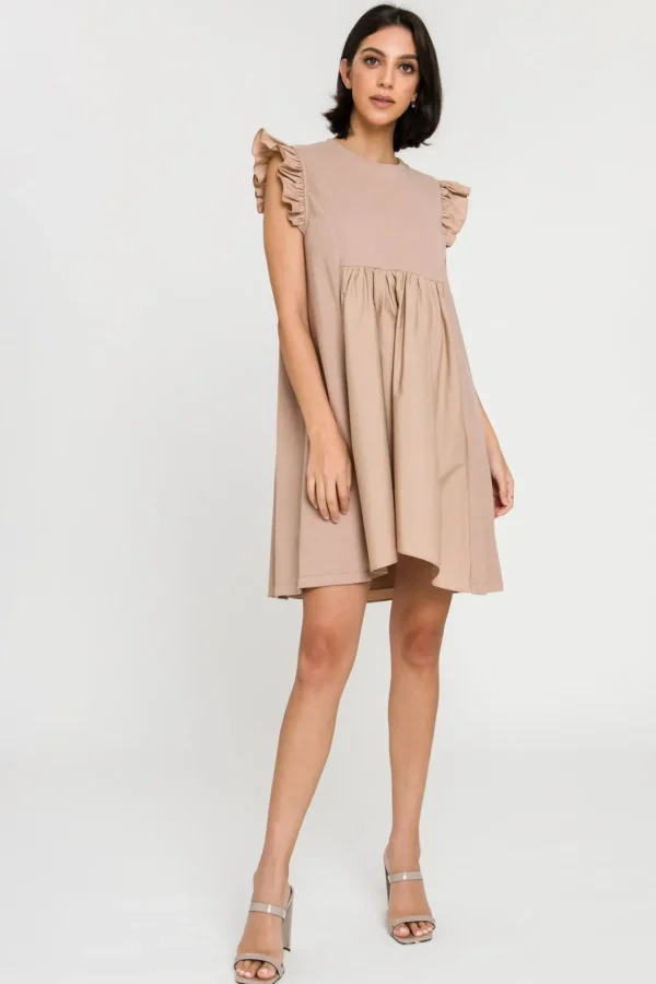 ENGLISH FACTORY White Dresses | Tops*- Mixed Media Ruffle Sleeve Mini Dress