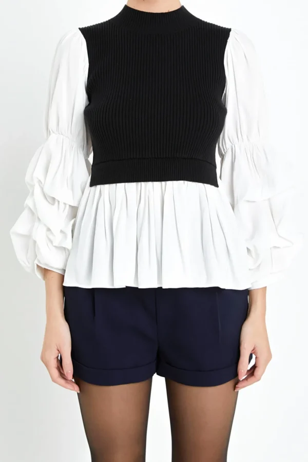 ENGLISH FACTORY Sweaters & Knits | Tops*- Mixed Media Top