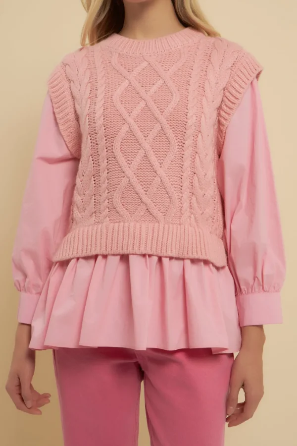 ENGLISH FACTORY Sweaters & Knits | Tops*- Mixed Media Cable Detail Sweater
