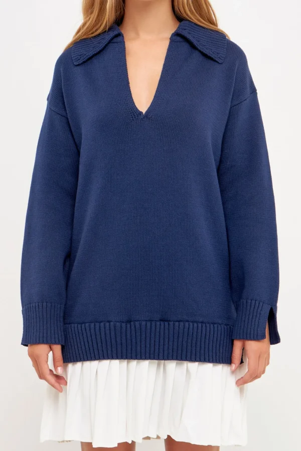 ENGLISH FACTORY Knit Dresses | Sweaters & Knits*- Mixed Media Pleated Mini Dress