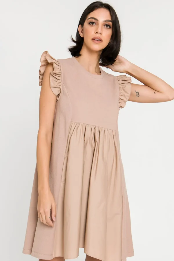 ENGLISH FACTORY White Dresses | Tops*- Mixed Media Ruffle Sleeve Mini Dress
