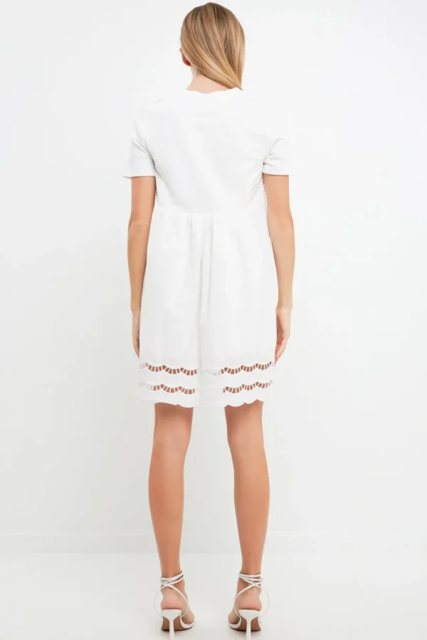 ENGLISH FACTORY Lace Dresses | White Dresses*- Mixed Media Scallop Lace Mini Dress