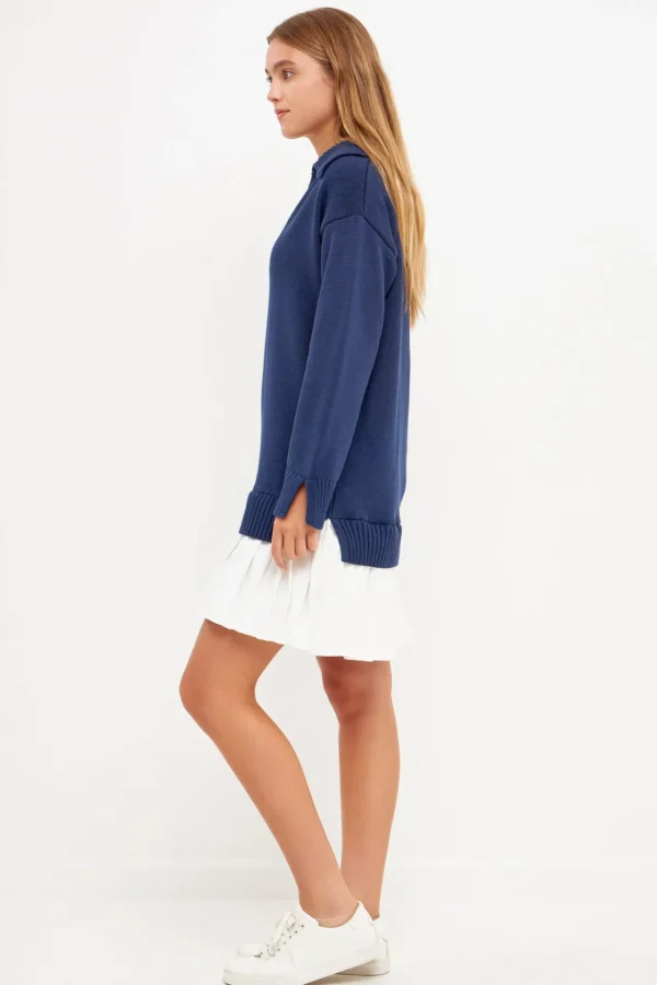 ENGLISH FACTORY Knit Dresses | Sweaters & Knits*- Mixed Media Pleated Mini Dress
