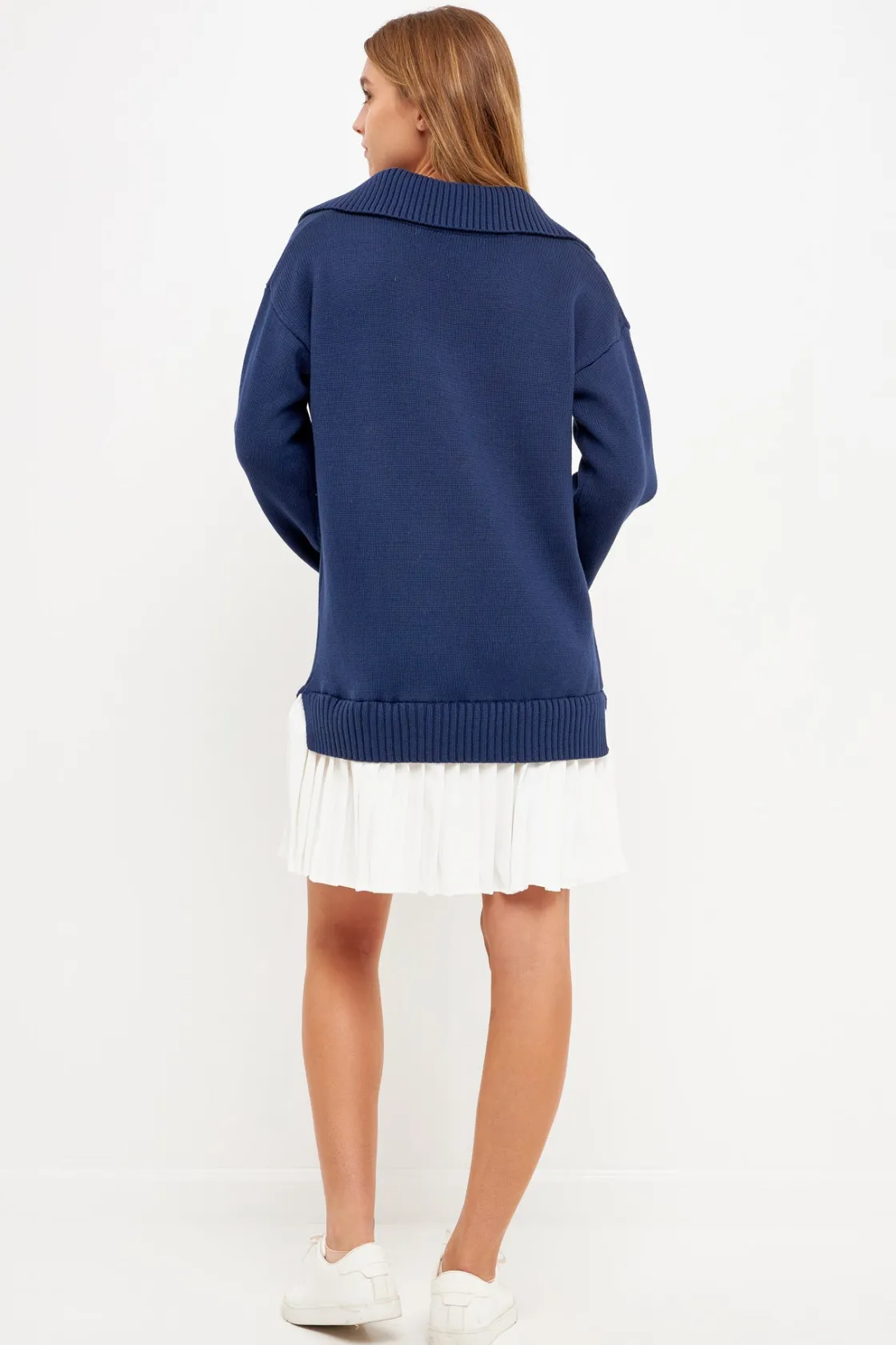 english_factory__mixed_me_17-8.webp ENGLISH FACTORY Knit Dresses | Sweaters & Knits*- Mixed Media Pleated Mini Dress