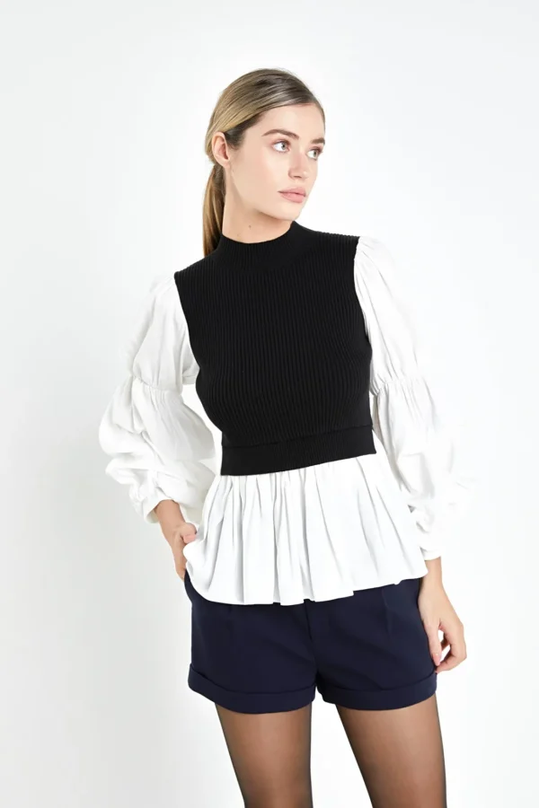 ENGLISH FACTORY Sweaters & Knits | Tops*- Mixed Media Top
