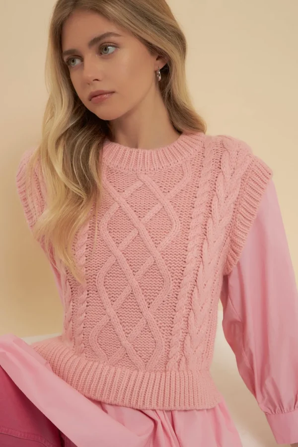 ENGLISH FACTORY Sweaters & Knits | Tops*- Mixed Media Cable Detail Sweater