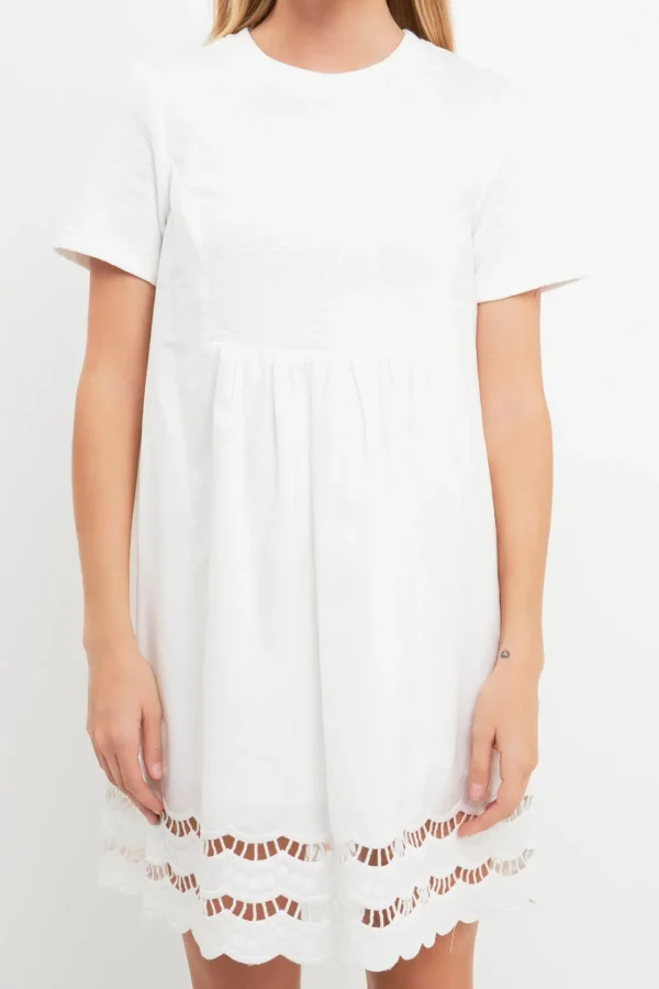 ENGLISH FACTORY Lace Dresses | White Dresses*- Mixed Media Scallop Lace Mini Dress