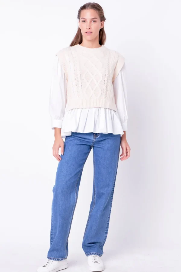 ENGLISH FACTORY Sweaters & Knits | Tops*- Mixed Media Cable Detail Sweater
