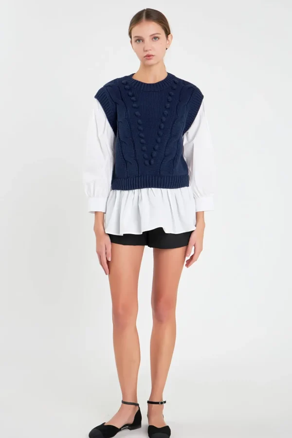 ENGLISH FACTORY Sweaters & Knits | Tops*- Mixed Media Cable Sweater