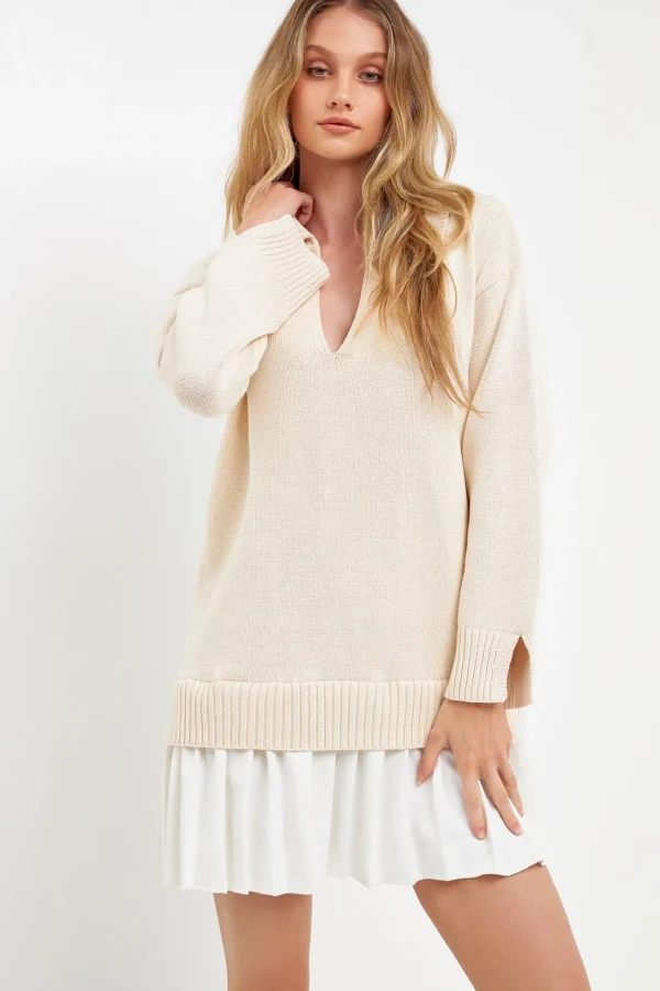 ENGLISH FACTORY Knit Dresses | Sweaters & Knits*- Mixed Media Pleated Mini Dress