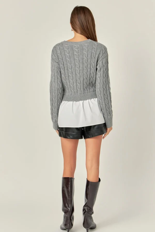 ENGLISH FACTORY Tops*- Mixed Media Sweater GREY