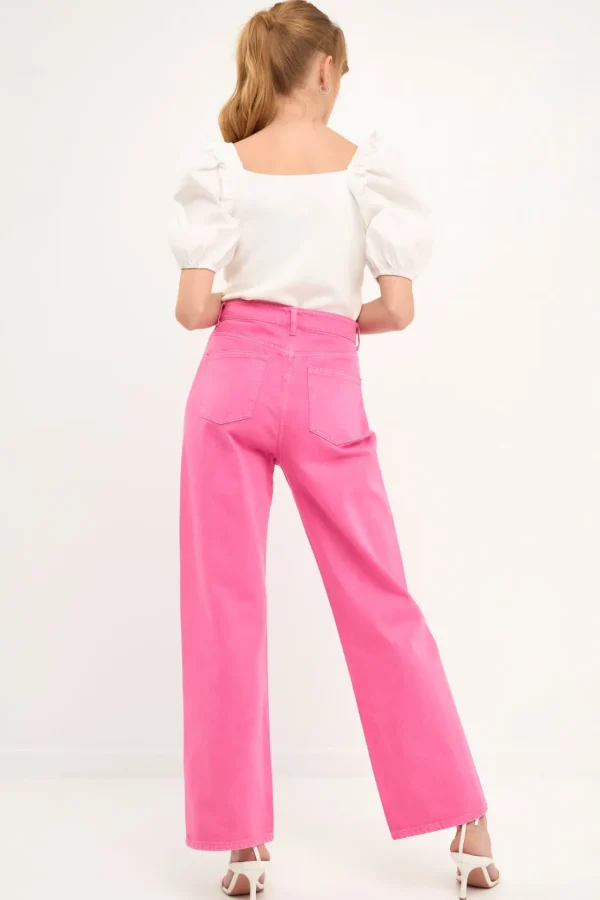 ENGLISH FACTORY Tops*- Mixed Media Puff Sleeve Crop Top OFFWHITE
