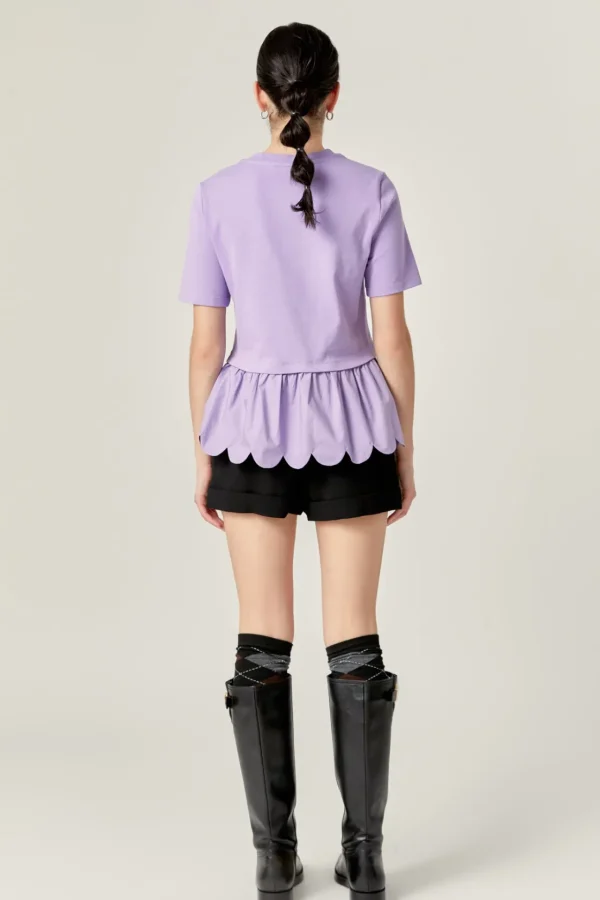 ENGLISH FACTORY Tops*- Mixed Media Scallop Detail T-shirt