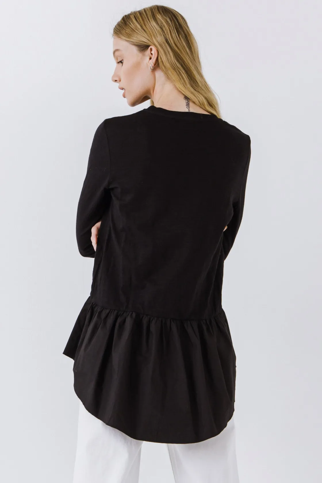 english_factory__mixed_me_2-18.webp ENGLISH FACTORY Tops*- Mixed Media High and Low Top BLACK