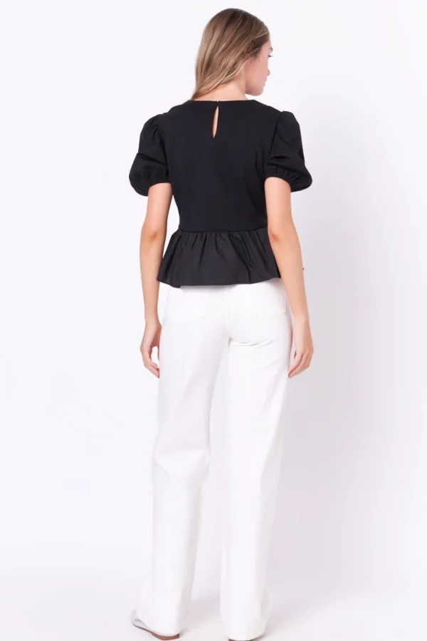 ENGLISH FACTORY Tops*- Mixed Media Bubble Top