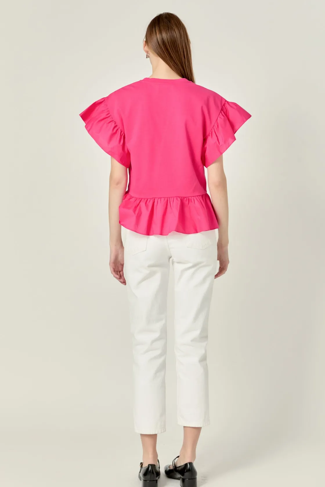 english_factory__mixed_me_2-23.webp ENGLISH FACTORY Tops*- Mixed Media Knit Top in Fuchsia