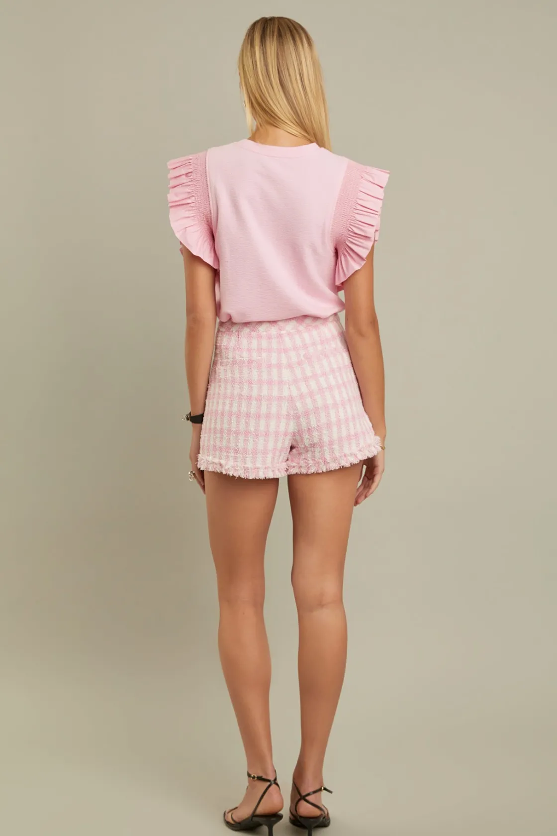 english_factory__mixed_me_2-25.webp ENGLISH FACTORY Matching Sets | Tops*- Mixed Media Knit Ruffled Top PINK