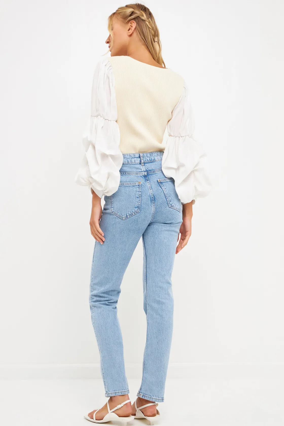 english_factory__mixed_me_2-27.webp ENGLISH FACTORY Sweaters & Knits | Tops*- Mixed Media Square Neckline Knit Top BEIGE/WHITE