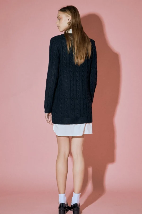 ENGLISH FACTORY Sweaters & Knits | Tops*- Mixed Media Cable Knit V-Neck Drop Sweater Dress