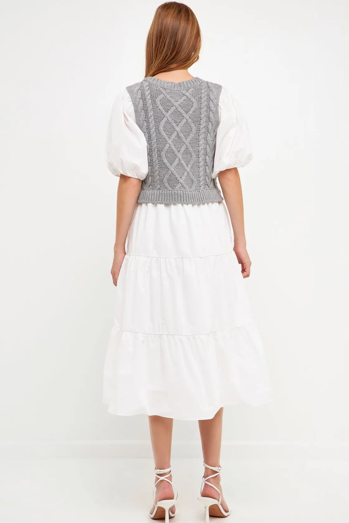 english_factory__mixed_me_2-33.webp ENGLISH FACTORY Sweaters & Knits*- Mixed Media Cable Knit Down Midi Dress