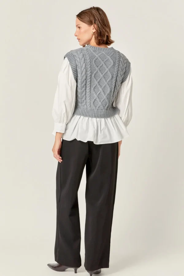 ENGLISH FACTORY Sweaters & Knits | Tops*- Mixed Media Cable Detail Sweater