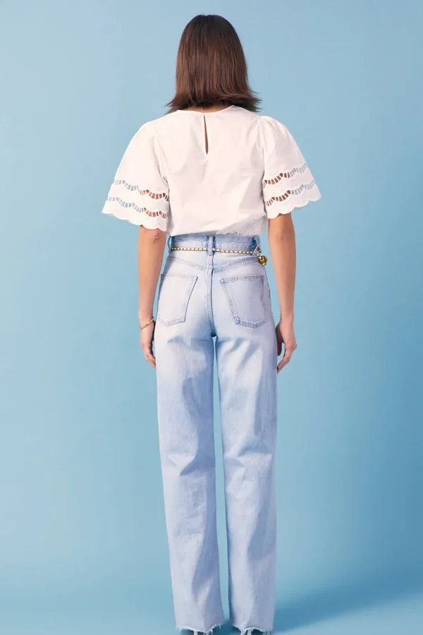 ENGLISH FACTORY Tops*- Mixed Media Lace Trim Knit Top