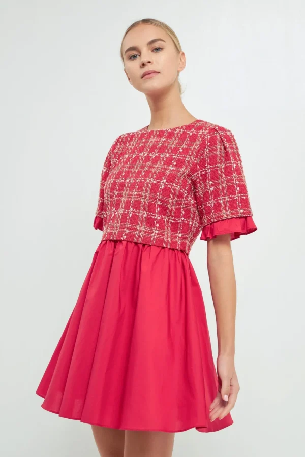 ENGLISH FACTORY Tweed Dresses | Tops*- Mixed Media Tweed Mini Dress