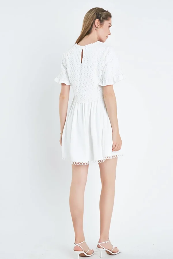 ENGLISH FACTORY Lace Dresses | White Dresses*- Mixed Media Lace Dress WHITE