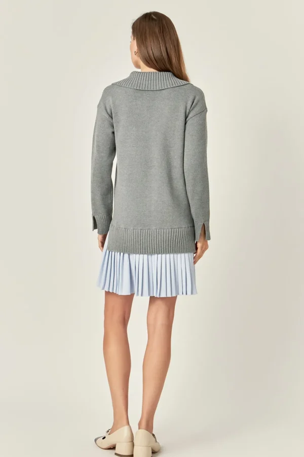ENGLISH FACTORY Knit Dresses | Sweaters & Knits*- Mixed Media Pleated Mini Dress