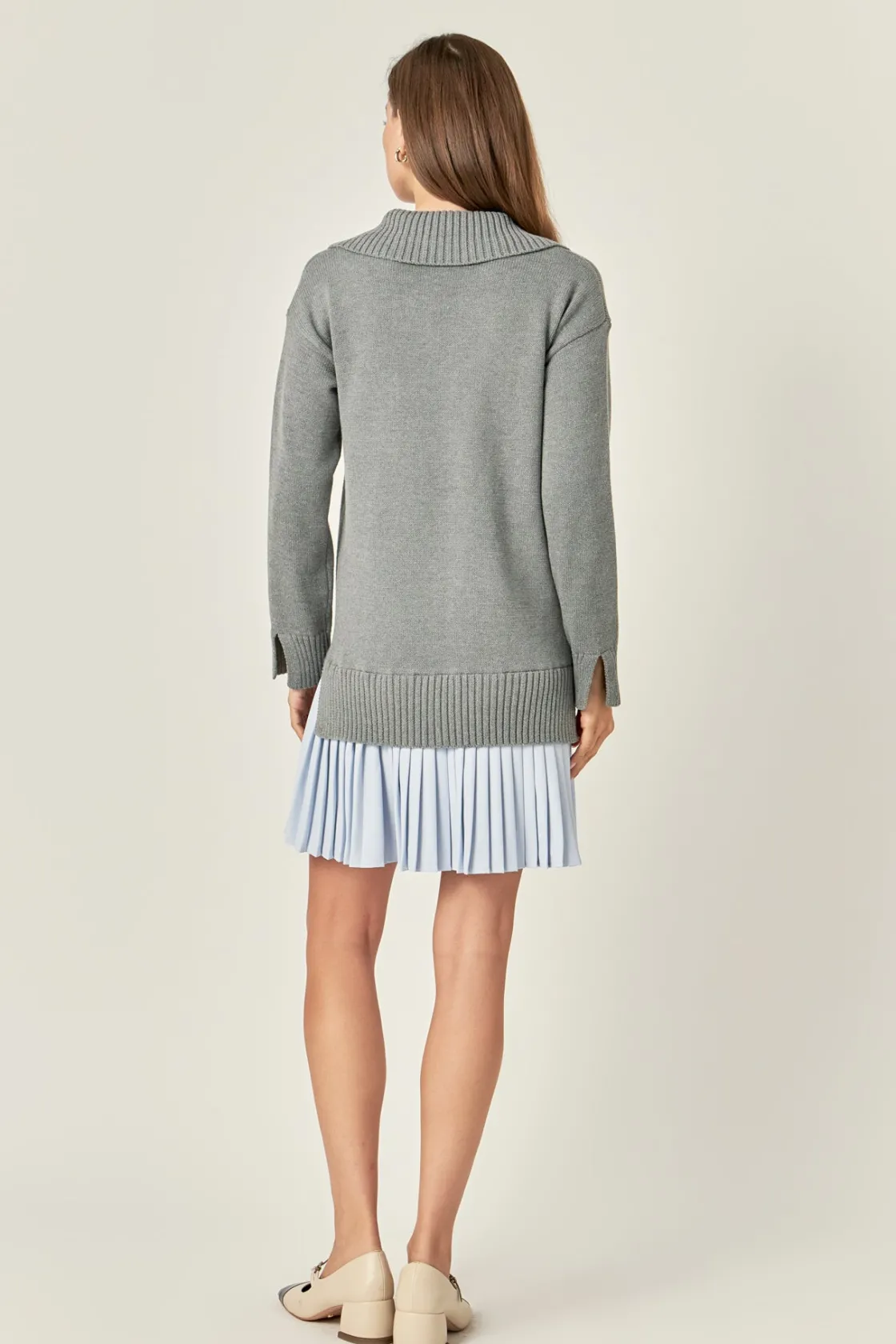 english_factory__mixed_me_2-49.webp ENGLISH FACTORY Knit Dresses | Sweaters & Knits*- Mixed Media Pleated Mini Dress