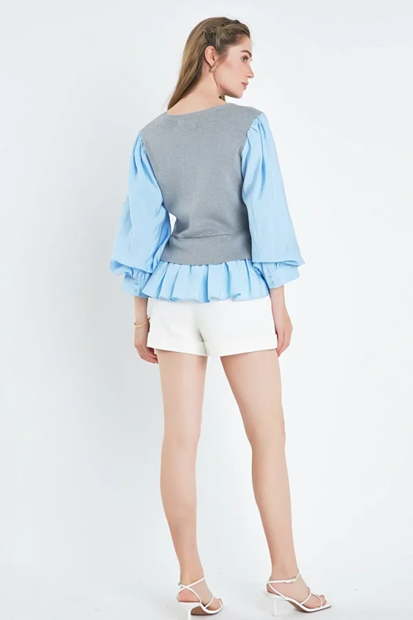 ENGLISH FACTORY Tops*- Mixed Media Blouse