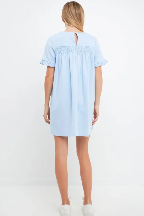 ENGLISH FACTORY Tops*- Mixed Media Ruffle Detail Dress POWDERBLUE