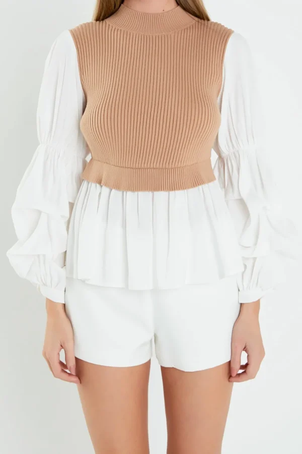 ENGLISH FACTORY Sweaters & Knits | Tops*- Mixed Media Top
