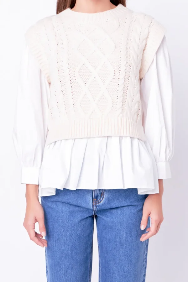 ENGLISH FACTORY Sweaters & Knits | Tops*- Mixed Media Cable Detail Sweater