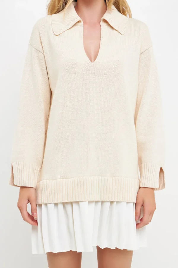 ENGLISH FACTORY Knit Dresses | Sweaters & Knits*- Mixed Media Pleated Mini Dress
