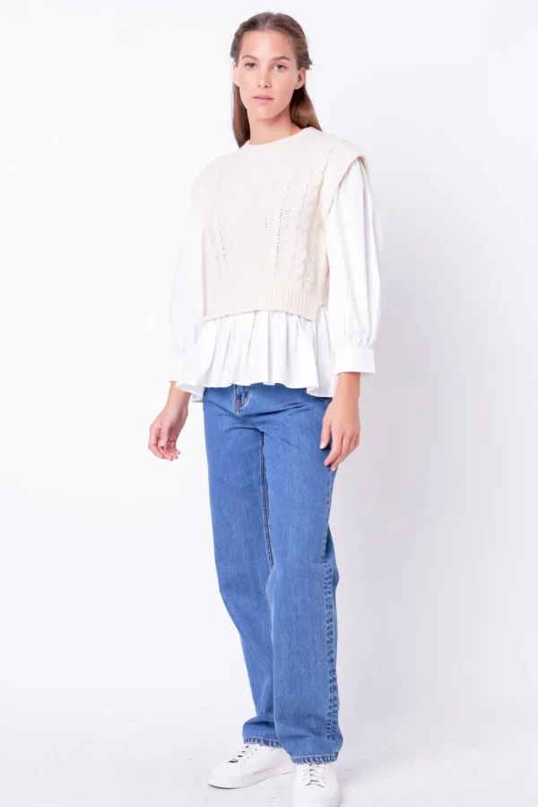 ENGLISH FACTORY Sweaters & Knits | Tops*- Mixed Media Cable Detail Sweater