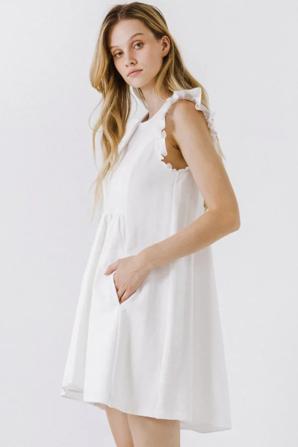 ENGLISH FACTORY White Dresses | Tops*- Mixed Media Ruffle Sleeve Mini Dress
