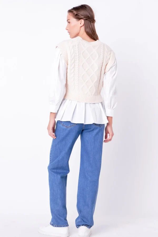 ENGLISH FACTORY Sweaters & Knits | Tops*- Mixed Media Cable Detail Sweater