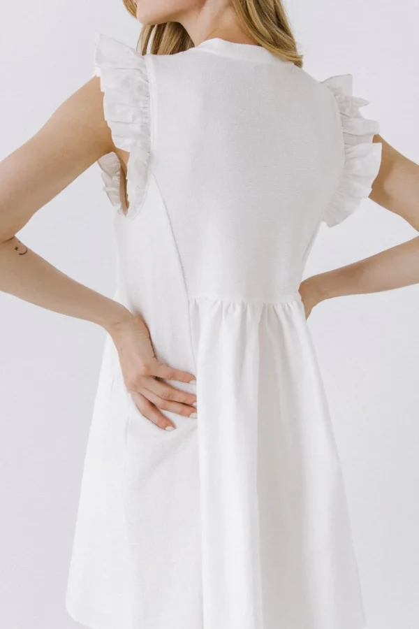 ENGLISH FACTORY White Dresses | Tops*- Mixed Media Ruffle Sleeve Mini Dress