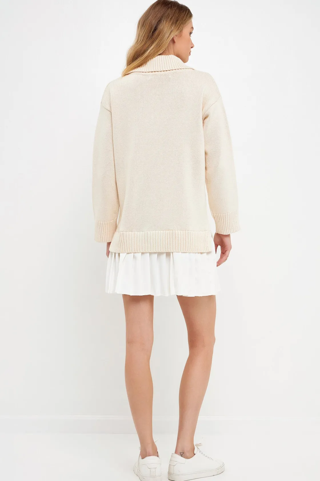 english_factory__mixed_me_22-6.webp ENGLISH FACTORY Knit Dresses | Sweaters & Knits*- Mixed Media Pleated Mini Dress