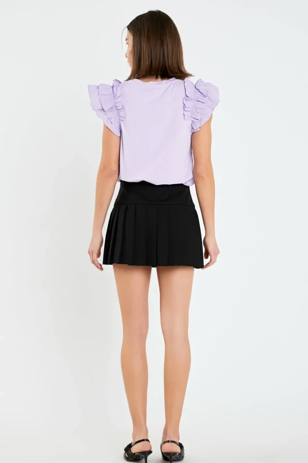 ENGLISH FACTORY Tops*- Mixed Media Ruffle Detail T-shirt
