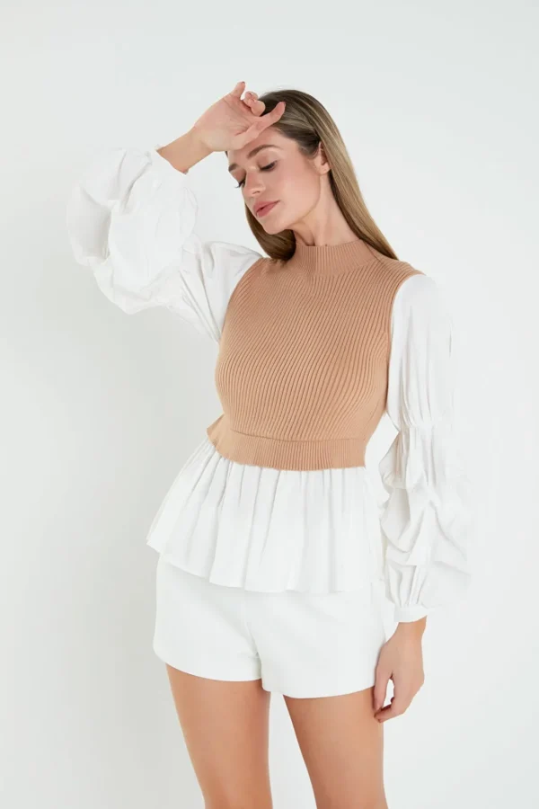 ENGLISH FACTORY Sweaters & Knits | Tops*- Mixed Media Top