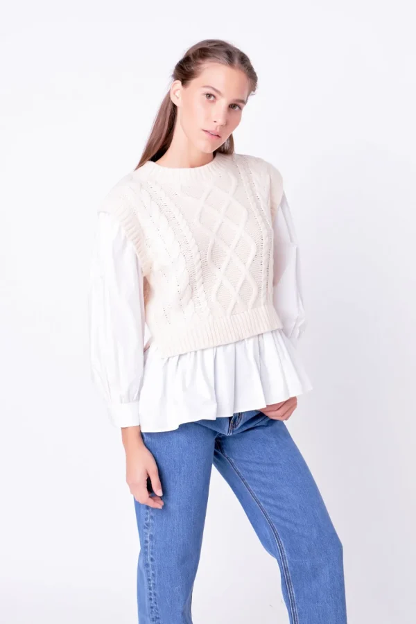 ENGLISH FACTORY Sweaters & Knits | Tops*- Mixed Media Cable Detail Sweater