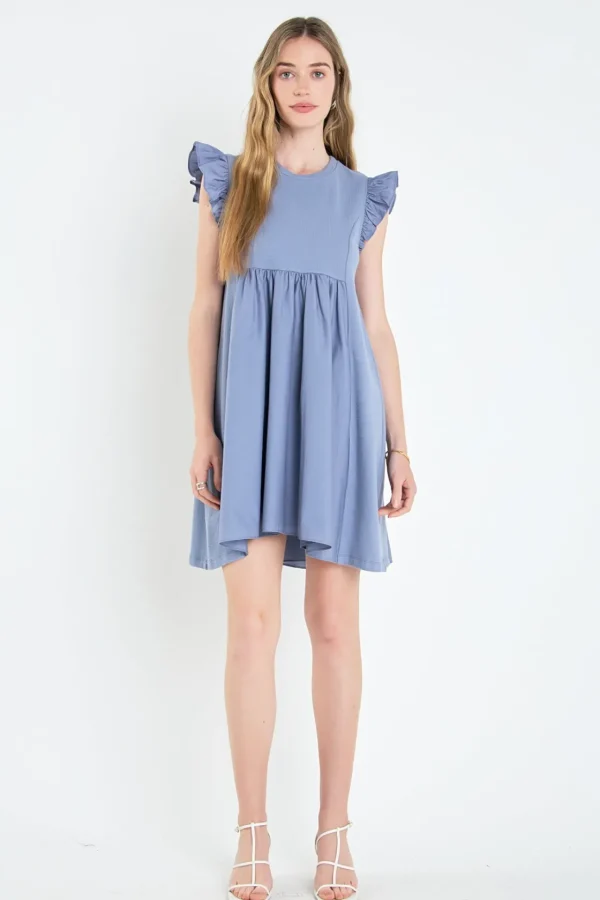 ENGLISH FACTORY White Dresses | Tops*- Mixed Media Ruffle Sleeve Mini Dress