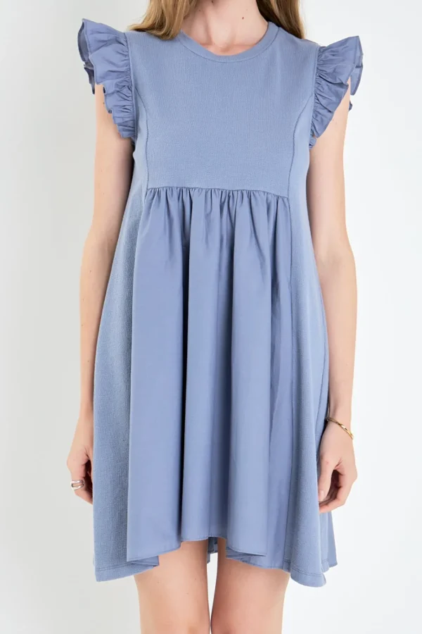 ENGLISH FACTORY White Dresses | Tops*- Mixed Media Ruffle Sleeve Mini Dress