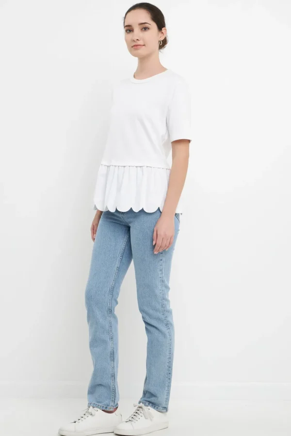 ENGLISH FACTORY Tops*- Mixed Media Scallop Detail T-shirt