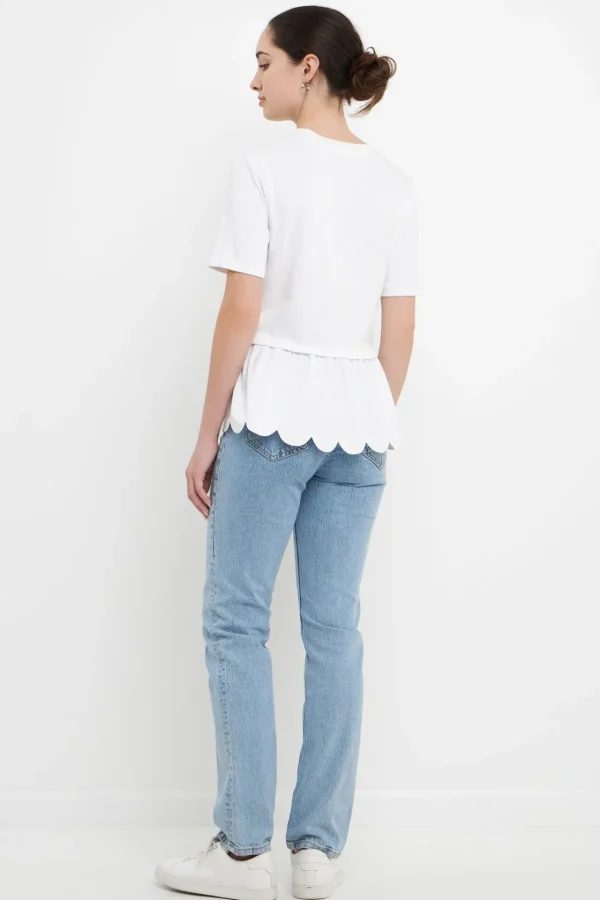 ENGLISH FACTORY Tops*- Mixed Media Scallop Detail T-shirt