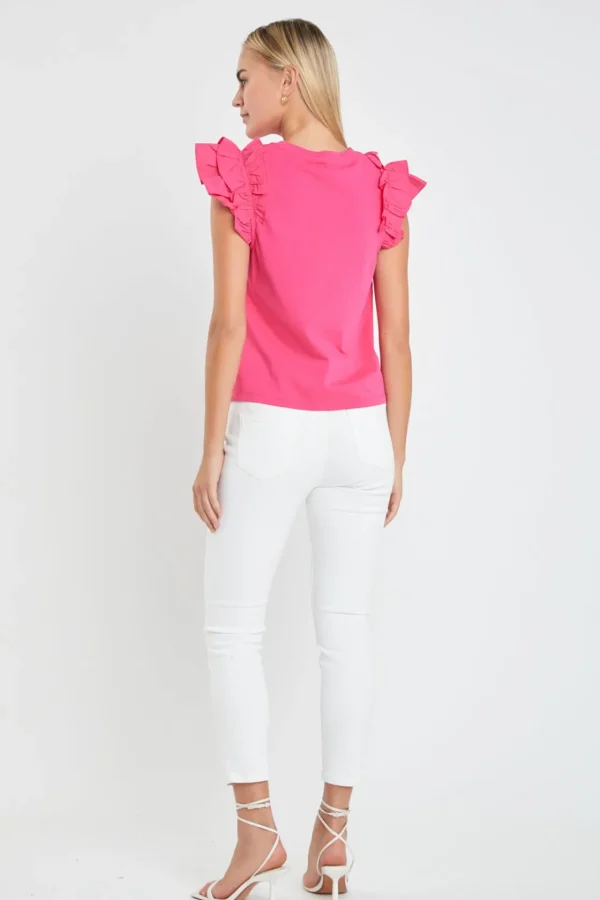 ENGLISH FACTORY Tops*- Mixed Media Ruffle Detail T-shirt